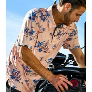 Sunday Crew Polo Shirt Size XL Orange Culture Hawaiian UPF 50 Casual Tropical